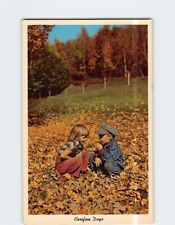 Postcard Autumn Scene Carefree Days Girl and Boy Talking picture