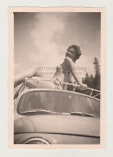 Stunning Bikini Beauty Pretty Attractive Woman on Vintage Car Rooftop Snapshot picture