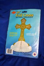 SCARCE BEISTLE 10  FOIL CROSS, ART TISSUE HONEYCOMB CENTERPIECE IOP W ROSARY picture