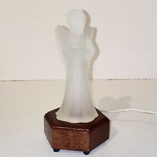 Vintage 1987 Artmark Frosted Glass Angel Night Light on Wood Base picture