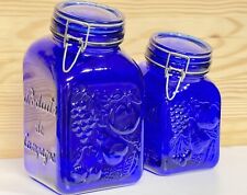 Vintage Cobalt Blue  Farm Products Mason Jar Canister Set (Italy) W/Slanted Neck picture