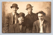 RPPC Portrait of Four Distinctive Young Men Cigar Hats Stylish Fashion Postcard picture