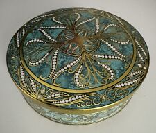Vintage Round Aqua & Gold Tin with Rounded Bottom Designed by Daher England 8