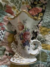 RARE Vintage Amoges Small Vase Hand Painted & Gold Embellished Porcelain 4.5