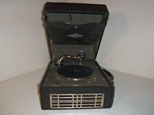 Vintage SILVERTONE Portable Hand Crank Record Player Black Latching Case picture