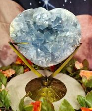 Big Blue Celestite Crystal Heart 2kg Cluster Celestine Druzy & Stand picture