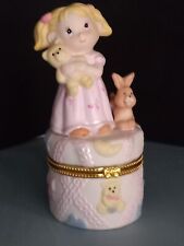 Vintage Porcelain Little Girl Angel With teddy bear  Hinged Trinket Box 5