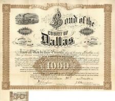 Bond of the County of Dallas County, Missouri - 1871 dated 10% $1,000 Dallas Cou picture