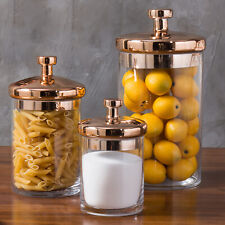 MyGift Set of 3 Clear Glass and Copper Tone Kitchen and Bath Storage Containers picture