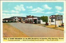 1930'S. BIG SPRING, TX. CAMP COLEMAN. GROCERY,CAFE,PRIVATE BATHS POSTCARD. SM12 picture