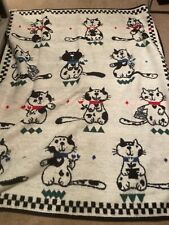 RARE Vtg Vuteks Don Page Cat Reversible Acrylic Blanket 60x80 Crown Craft 1989 picture