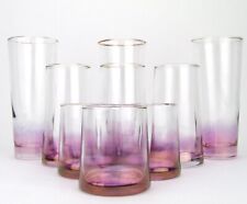 Bartlett Collins Gai Tray Pink Luster Iridescent Tumbler Set of 9 MCM Gold Rims picture