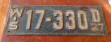 1927 Wisconsin License Plate 17-330 D unrestored condition, single plate picture