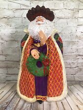 vtg Hand Painted LARGE 15'' tall Ceramic Olde World Santa Wreath Figurine picture