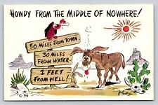 Howdy From The Middle Of Nowhere Tired Donkey Cactus VINTAGE Comic Postcard picture