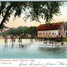 1907 Waterloo, IA Chautauqua Park Bath House Litho Photo Swim Cedar River A17 picture