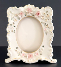 Florence Ceramics Vintage 1950s Tabletop Picture Frame White with Pink Flowers picture