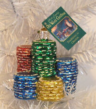 2006 OLD WORLD CHRISTMAS - POKER CHIPS - BLOWN GLASS ORNAMENT NEW W/TAG picture