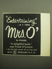1958 Rinehart Book Advertisement - Mrs. O' by Claude - Entertaining picture
