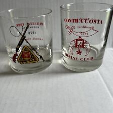 2 Vintage Shriner Masonic Temple Clear Glass Rock Low Ball 1975 Red Sword Gun picture