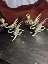 pair of vintage solid brass griffon/phoenix candlestick holders picture