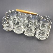 Metal Wire Folding 8 Rocks Glass Carrier MCM Vintage Includes Eight 8 oz Glasses picture