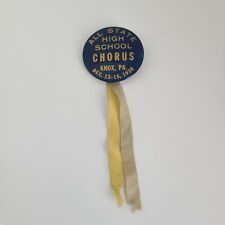 Vintage 1939 All State Chorus Knox, PA Button with Ribbon Paper back stamped pin picture