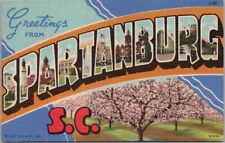 SPARTANBURG, South Carolina Large Letter Postcard Cherry Blossoms / Linen 1950 picture
