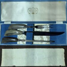 Buffalo Horn Cutlery Lewis Rose Sheffield England Vintage 3 Pc Carving Set Case picture