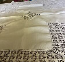 Antique Pulled Thread, Tenerife  TABLECLOTH  Approximately 44” Square~Remarkable picture