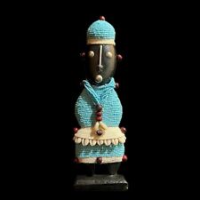 African sky blue Beaded Namji Doll wooden vintage Home Décor statue-G1074 picture