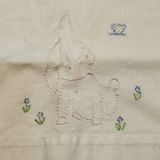 1940's 1950's Child's Size Small Puppy Embroidered Lace Edged Pillowcase picture
