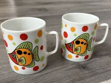 VTG Coffee Mugs Cups Fish & Bubbles Enkore Made In Japan 1960s-1970s Retro MCM picture