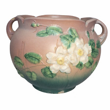 Vintage Roseville Pottery White Rose Jardiniere Floral 2 Handled Vase Pink 