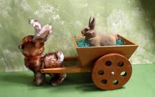 Germany Steiff Easter Bunny Rabbit Pulling Wood Cart w/ Rabbit Candy Containter picture