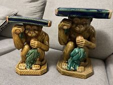 VINTAGE 1950's Pair of Dimuniutive Monkey Form Ceramic Plant Stands picture