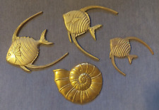 Vintage Brass Angel Fish & Sea Shell, Wall Hanging, Mid Century Decor Set picture