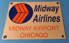 Vintage Midway Airlines Sign - Aviation Airplane Gas Pump Porcelain Sign picture