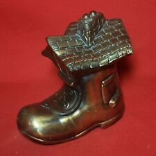 Vintage Bronze Cast Metal Old Woman Lived Shoe House Coin Bank picture