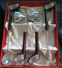 Vtg. Golf Clubs Handle Chrome bar Set Utensils MCM Cocktail Martini Tools In Box picture