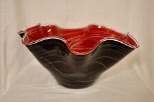 Chihuly Style Red & Black Swirl Ruffled Rim Large Vintage Decorative Bowl 16