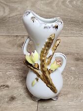 Vintage White Gold Ornate Art Pottery Bud Vase Kitschy Beautiful 6