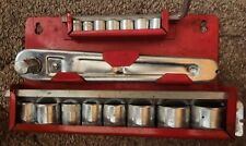 -Vintage SW Brand (Japan) 18 Piece Ratchet /Socket Set With Wall Mounted Holder. picture