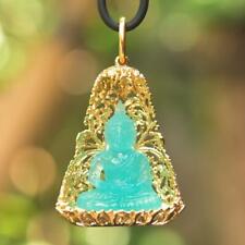 Pendant Buddha Image Gold Vermeil Sterling Bodhi Tree Blue Chalcedony 12.40 g picture