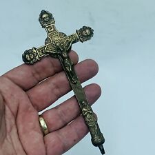 antique 18th century ornate yellow metal religious Jesus Christ crucifix cross picture