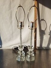 Vintage Pair Cut Crystal Lamps Boudoir Candlestick Style Mid Modern  picture