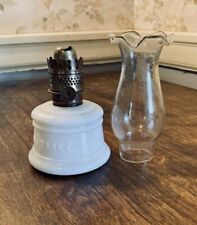 Vintage Early  Nutmeg White Milk Glass Finger Oil Lamp With Glass Chimney picture