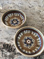 Two Wonderful Vintage Antique Mocha Glazed Yellow Ware 6” x 2” Bowls Signed picture