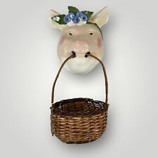 Vintage 1988 Sonya Magill Pottery Large Floral Pig Head Basket Hog Santa Cruz picture