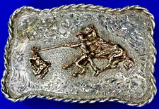 Sterling Silver Roping Cowboy Western Belt Buckle By Silver Horse,  Woodland CA picture